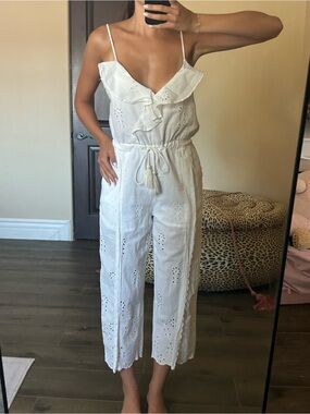 Women’s White Eyelet Linen Jumpsuit